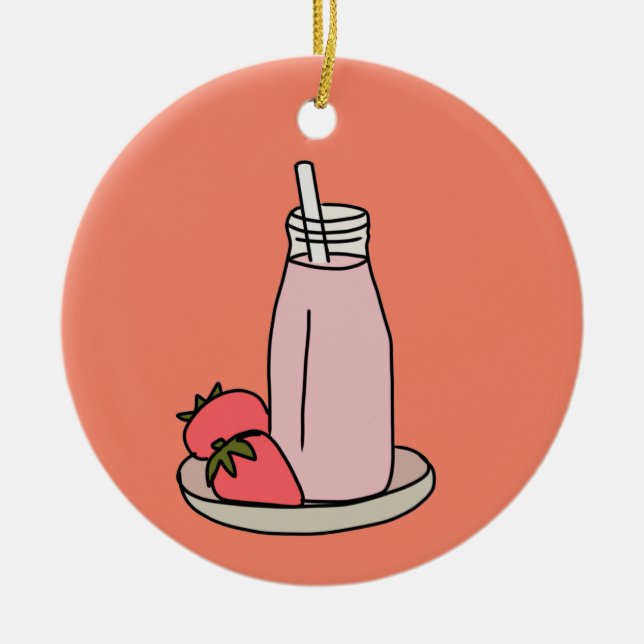 Strawberry Milkshake retro pink Ceramic Ornament (Front)