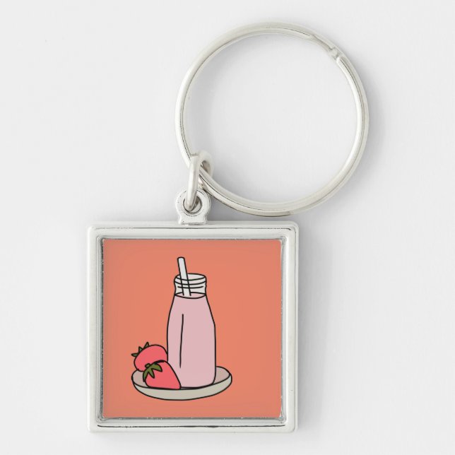 Strawberry Milkshake retro pink Keychain (Front)