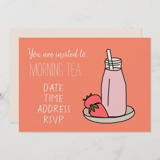 Strawberry Milkshake retro pink  Morning tea Invitation (Front/Back)