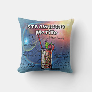 Strawberry Mojito (#11 of 12 Drink Recipe Sets)    Throw Pillow