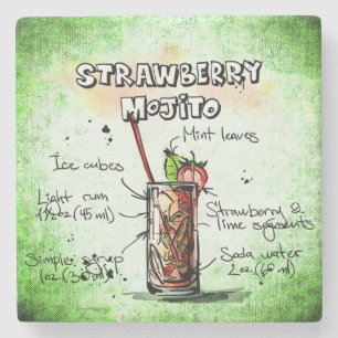 Strawberry Mojito Drink Recipe Stone Coaster