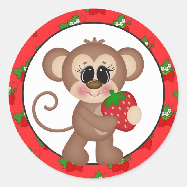 Strawberry Monkey cartoon fun sticker (Front)