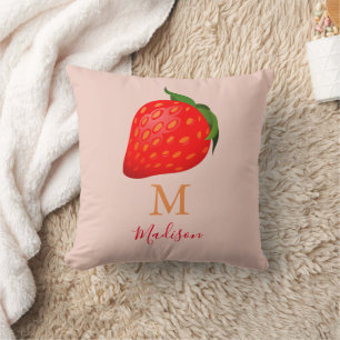 Strawberry Monogram Initial Throw Pillow