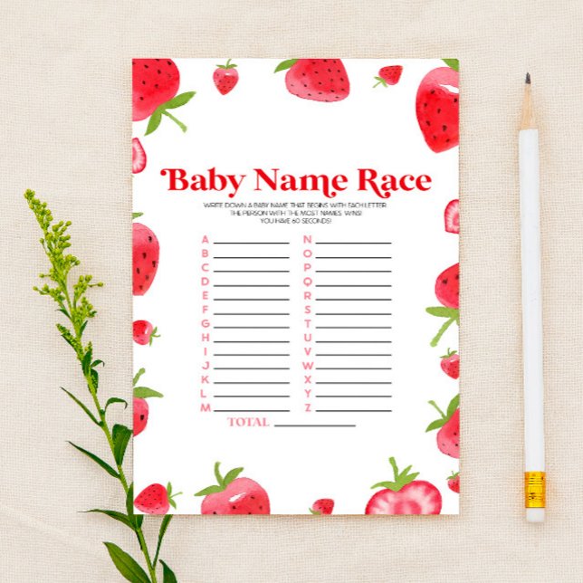 Strawberry Name Race Baby Shower Game Activity Stationery (Creator Uploaded)