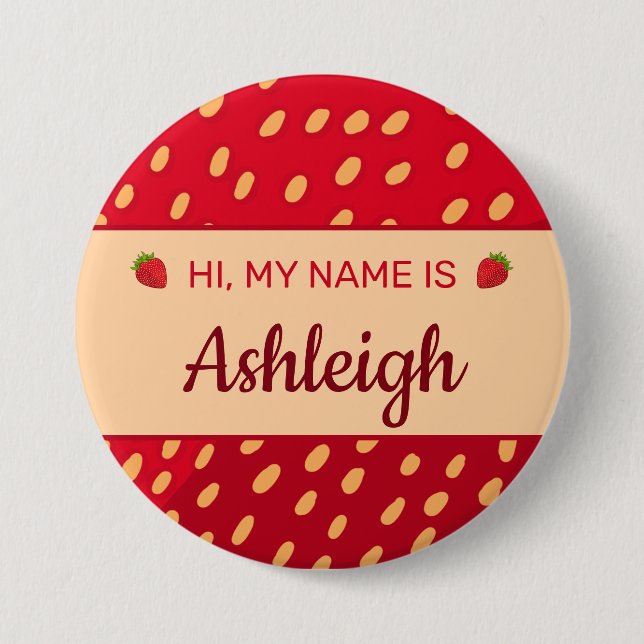 Strawberry Nametag 3 Inch Round Button (Front)