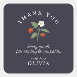Strawberry navy thank you  square sticker