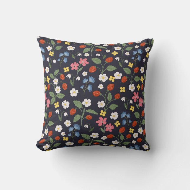 Strawberry navy throw pillow (Front)