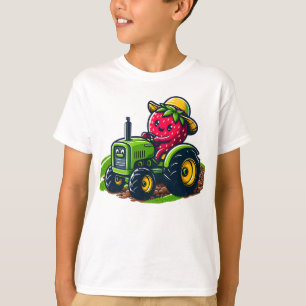 Strawberry on a Green Tractor – Farming Fun T-Shirt