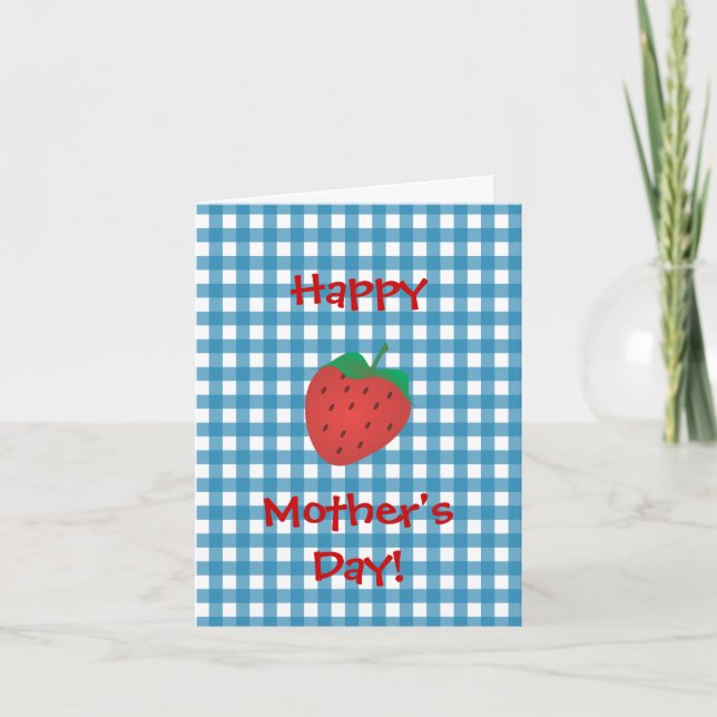 Strawberry on Blue Gingham Card (Front)