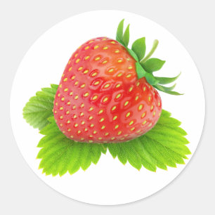 Strawberry on leaf classic round sticker