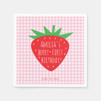 Strawberry on Pink Plaid Girl Berry First Birthday