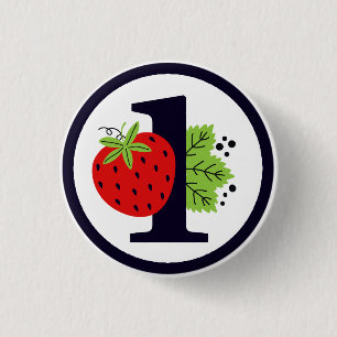 Strawberry ONE Birthday Girl Baby 1st First Party 1 Inch Round Button
