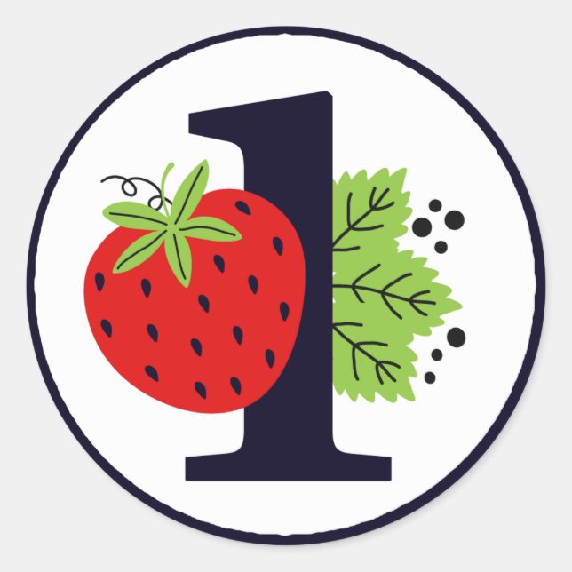 Strawberry ONE Birthday Girl Baby 1st First Party  Classic Round Sticker (Front)