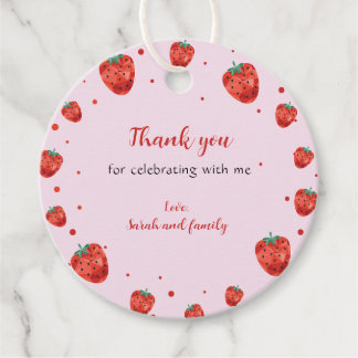 Strawberry One Birthday Thank You Favour Tags