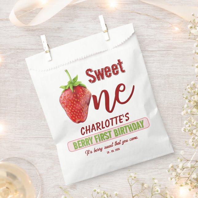  Strawberry ONE First Birthday Favour Bag (Clipped)