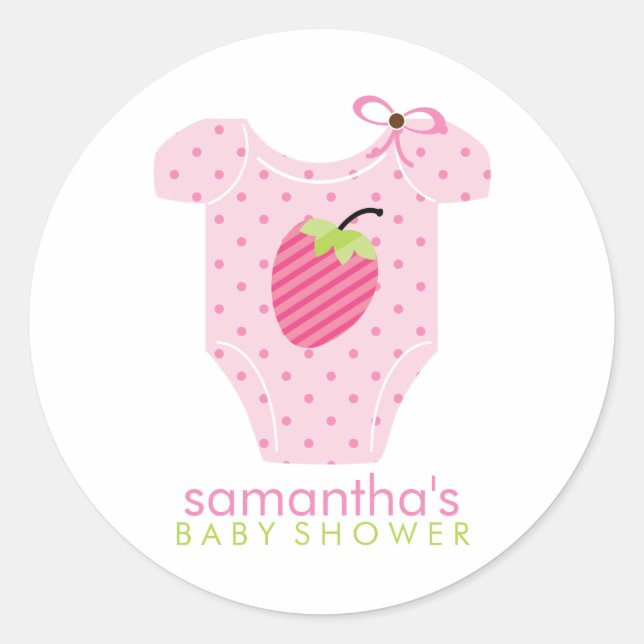 Strawberry Outfit Girl Baby Shower Classic Round Sticker (Front)