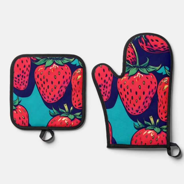 Strawberry oven mits oven mitt & pot holder set (Front)