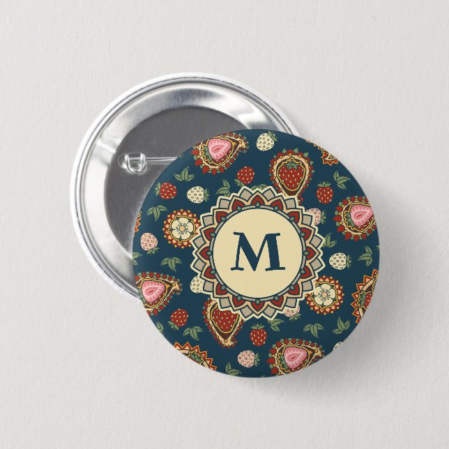 Strawberry Paisley Pattern Button (Front & Back)