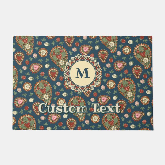 Strawberry Paisley Pattern Doormat (Front)