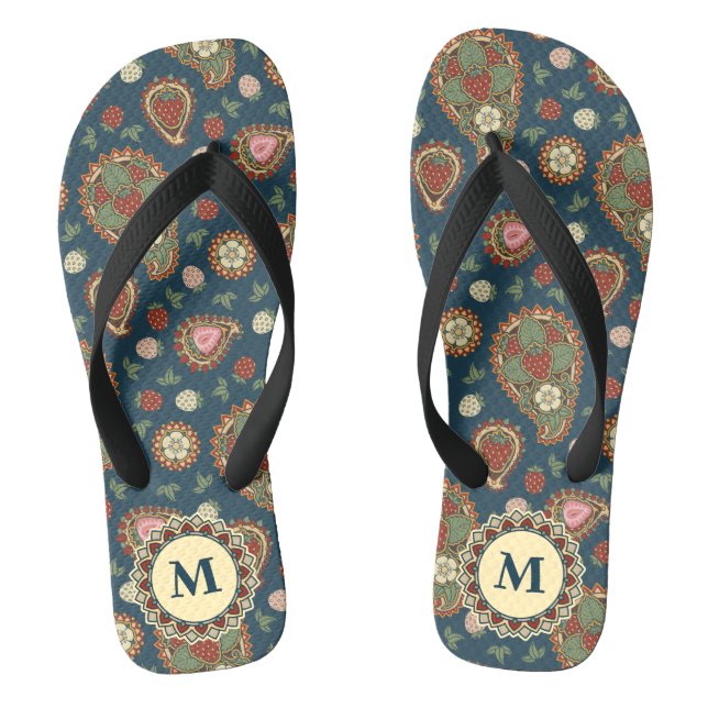 Strawberry Paisley Pattern Flip Flops (Footbed)