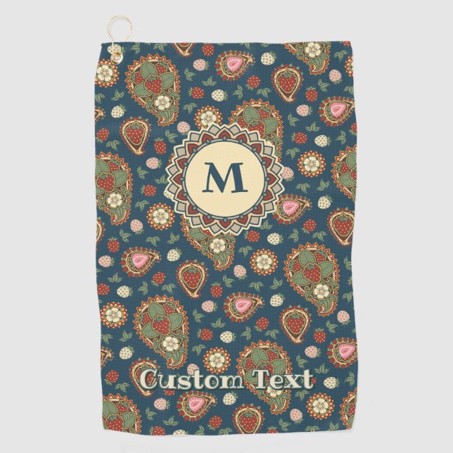 Strawberry Paisley Pattern Golf Towel (Front)