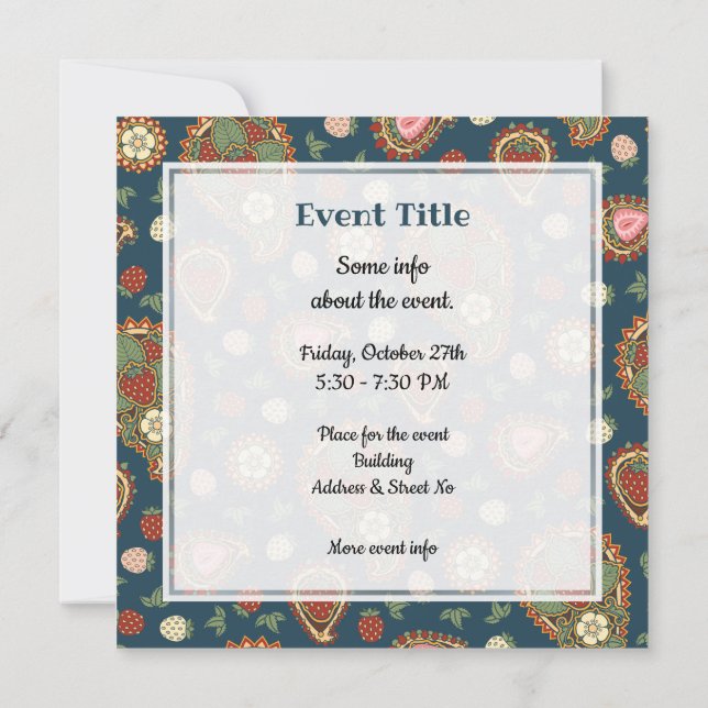Strawberry Paisley Pattern Invitation (Back)