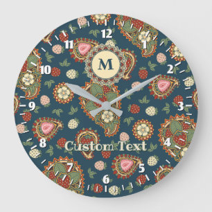 Strawberry Paisley Pattern Large Clock