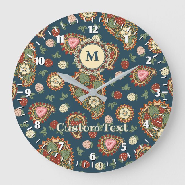 Strawberry Paisley Pattern Large Clock (Front)