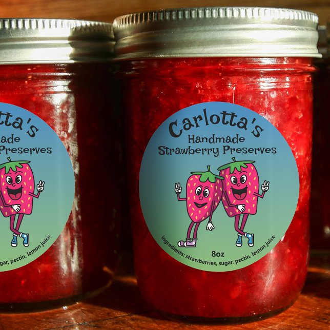 Strawberry Pals Funny Cartoon Jam Pie and More Classic Round Sticker (Creator Uploaded)