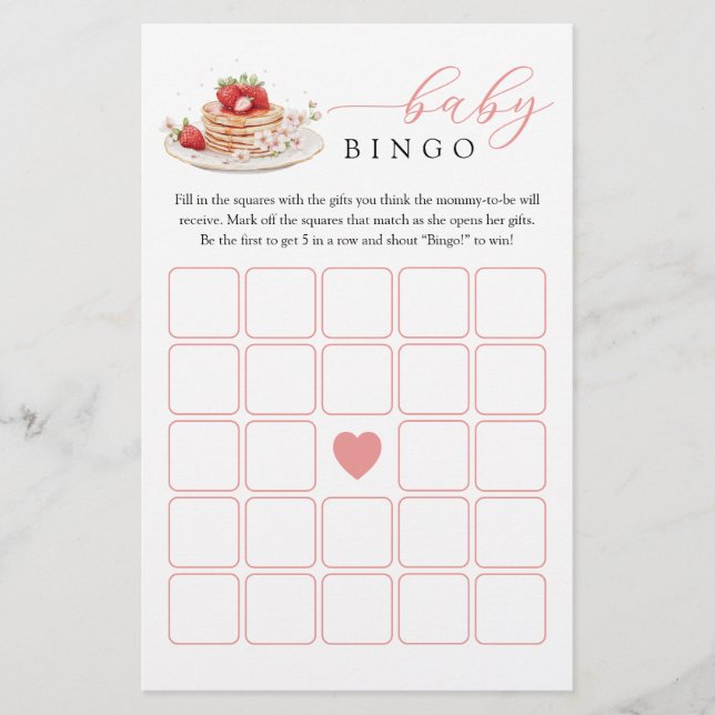 Strawberry Pancake Baby Brunch Baby Bingo Game (Front)