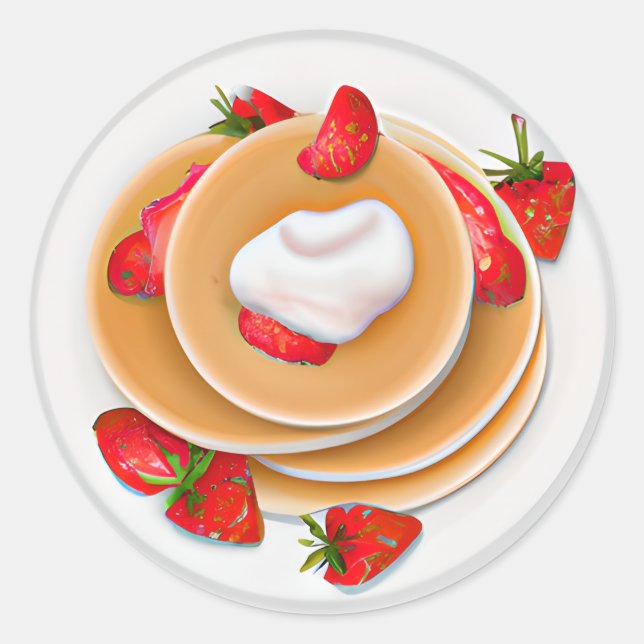 Strawberry Pancakes with Syrup Food Classic Round Sticker (Front)
