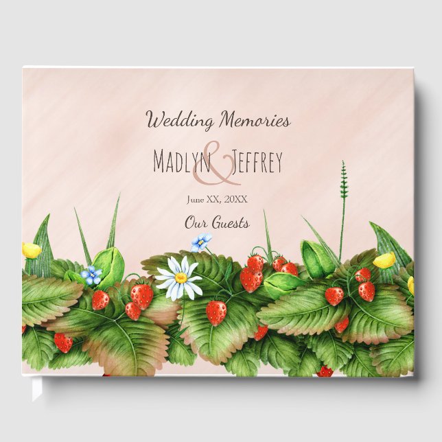 Strawberry patch and wildflowers wedding memories guest book (Front)