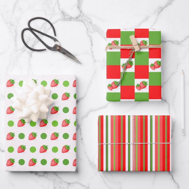 Strawberry Patch Wrapping Paper Sheet (Front)