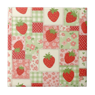 Strawberry Patchwork Picnic (4) Tile