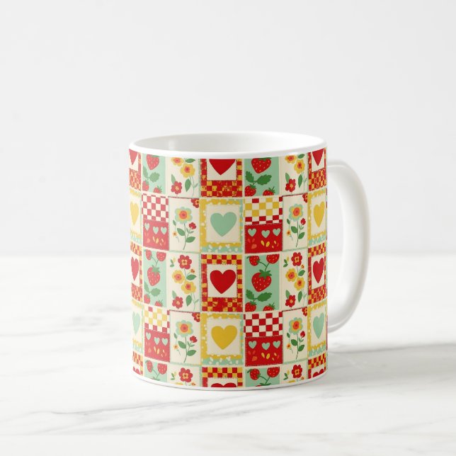 Strawberry Patchwork Picnic Coffee Mug (Front Right)