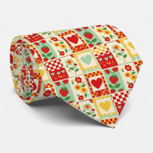 Strawberry Patchwork Picnic Tie