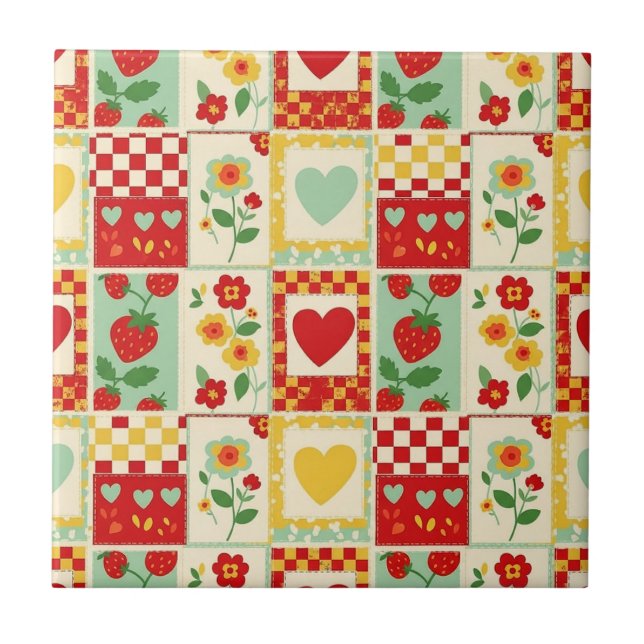 Strawberry Patchwork Picnic Tile (Front)