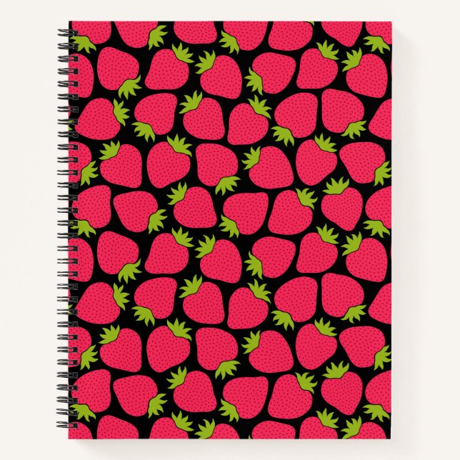 Strawberry Pattern, Aesthetic Cute Coral Notebook (Front)