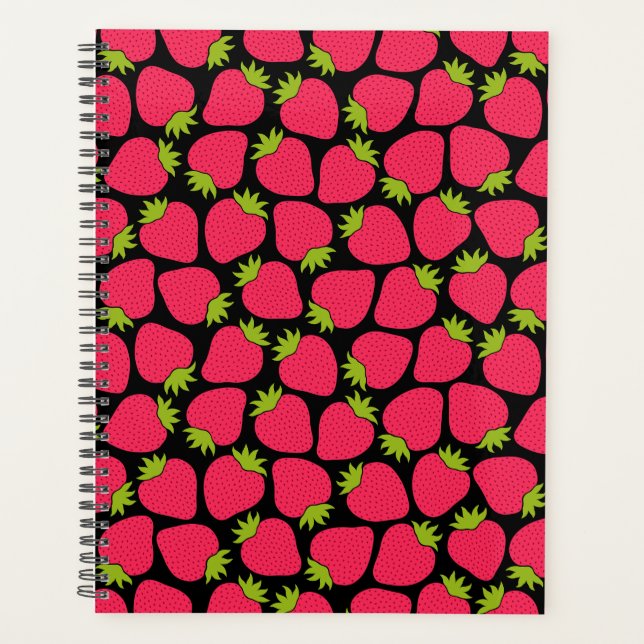 Strawberry Pattern, Aesthetic Cute Coral Planner (Front)