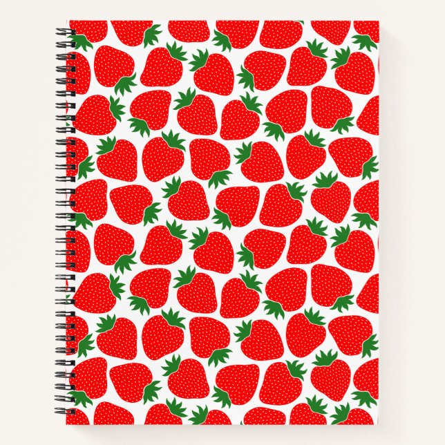 Strawberry Pattern, Aesthetic Festive Red Notebook (Front)