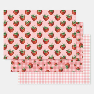 Strawberry Pattern Baby Shower  Wrapping Paper Sheet