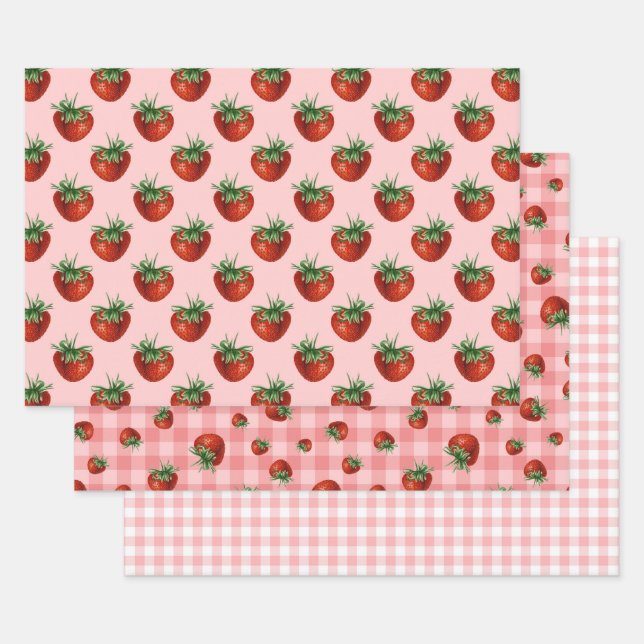 Strawberry Pattern Baby Shower  Wrapping Paper Sheet (Set)