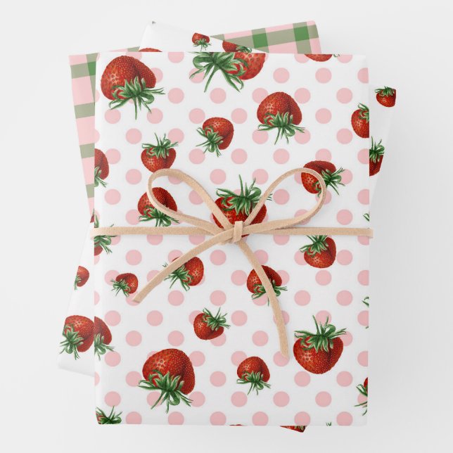 Strawberry Pattern Baby Shower  Wrapping Paper Sheet (In situ)