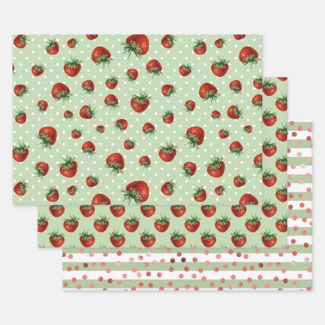 Strawberry Pattern Baby Shower  Wrapping Paper Sheet (Set)
