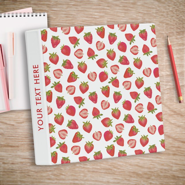 Strawberry Pattern Binder (Strawberry Binder with personalized text to spine)