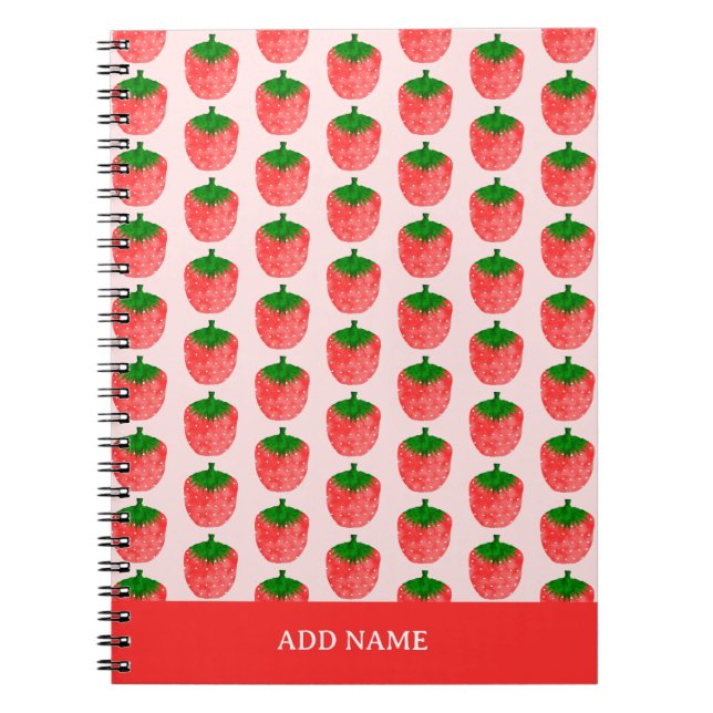 Strawberry Pattern Custom Name Notebook (Front)