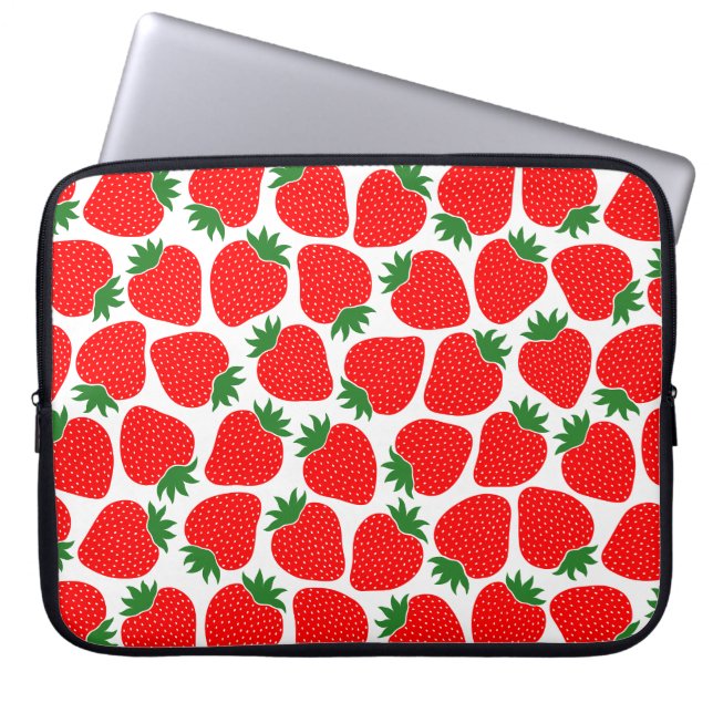 Strawberry Pattern Cute Festive Red Laptop Sleeve (Front)