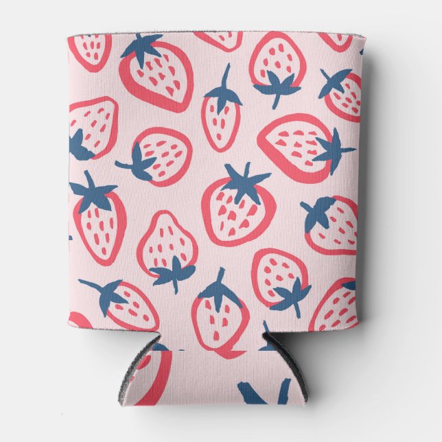 Strawberry pattern, cute seamless design. can cooler (Front)