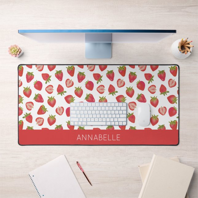 Strawberry Pattern First Name Desk Mat (Office 1)
