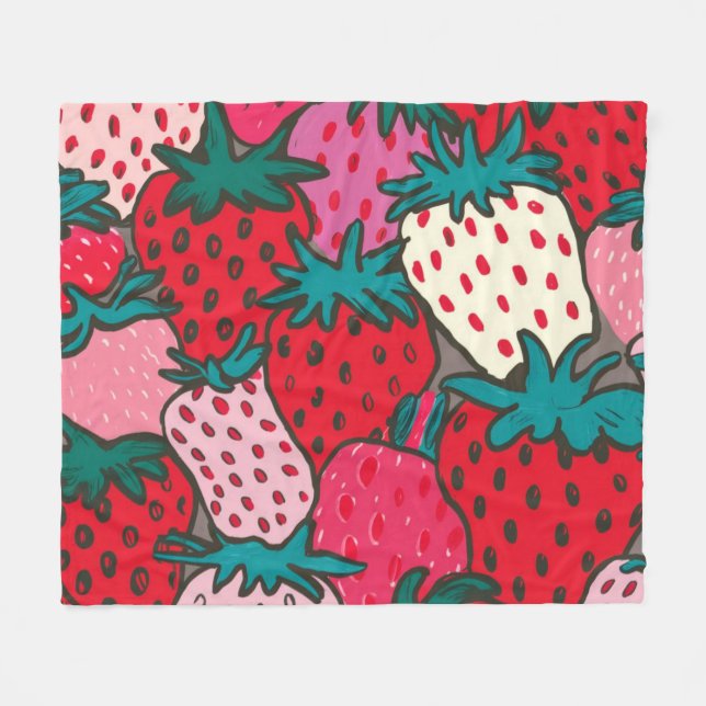 Strawberry Pattern Fleece Blanket (Front (Horizontal))